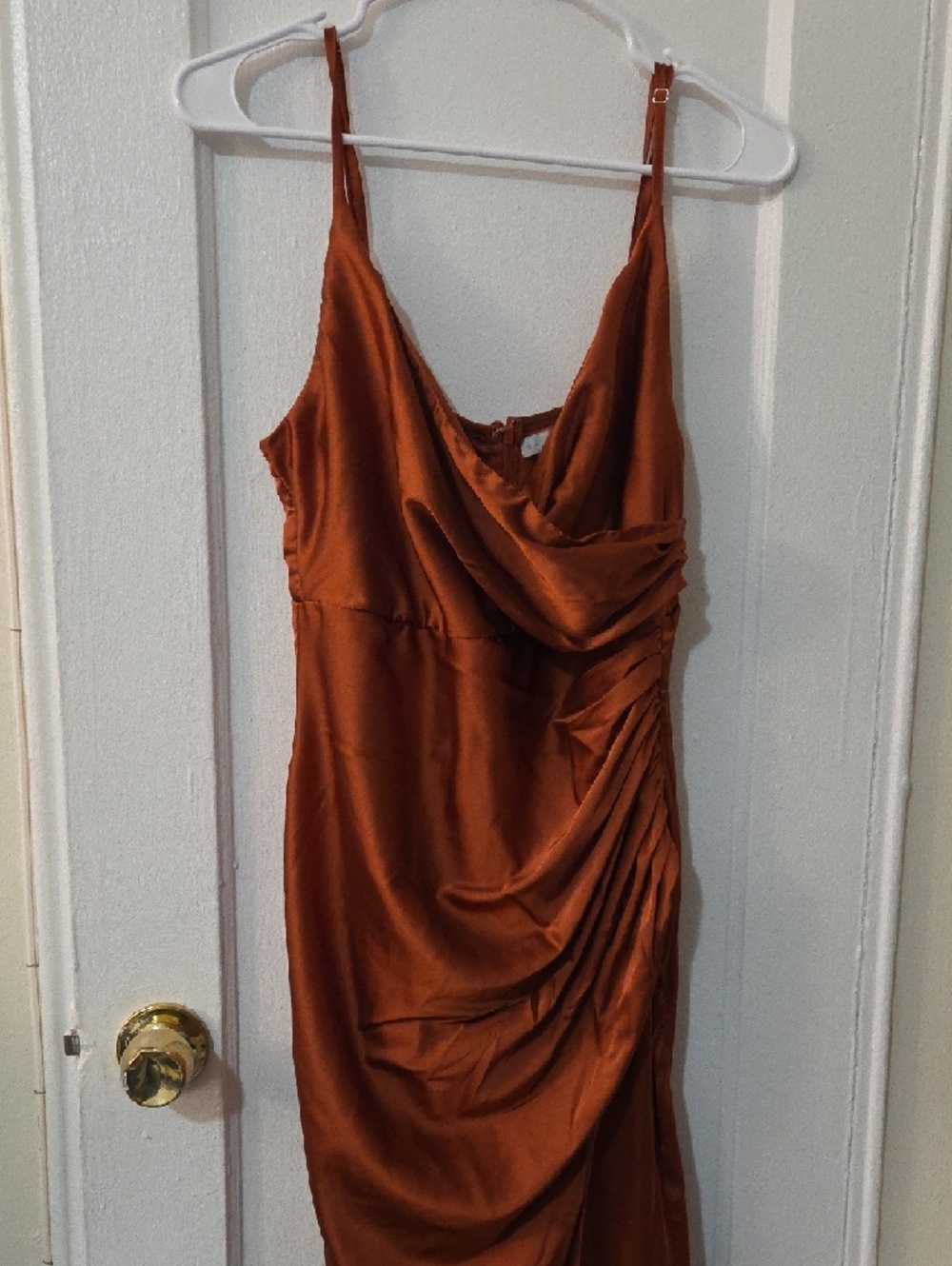 Baltic Born Monet Rust Satin Maxi Dress with Side Leg Slit Size Large - Picture 2 of 12